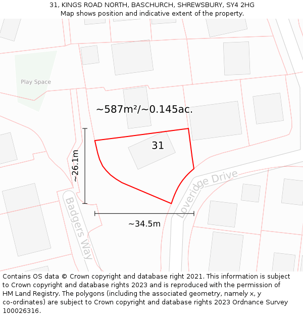 31, KINGS ROAD NORTH, BASCHURCH, SHREWSBURY, SY4 2HG: Plot and title map