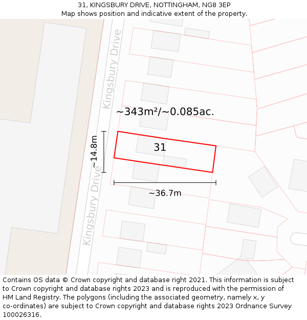 31, KINGSBURY DRIVE, NOTTINGHAM, NG8 3EP: Plot and title map