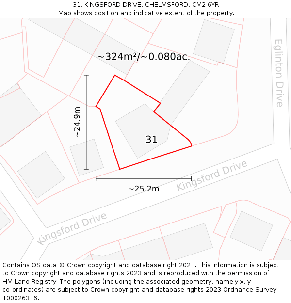 31, KINGSFORD DRIVE, CHELMSFORD, CM2 6YR: Plot and title map