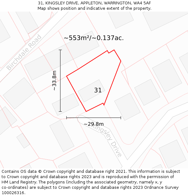31, KINGSLEY DRIVE, APPLETON, WARRINGTON, WA4 5AF: Plot and title map