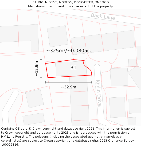 31, KIPLIN DRIVE, NORTON, DONCASTER, DN6 9GD: Plot and title map