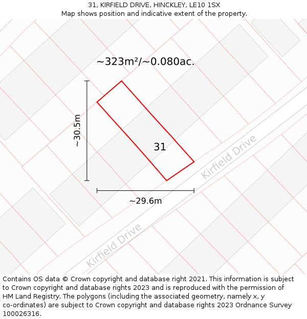 31, KIRFIELD DRIVE, HINCKLEY, LE10 1SX: Plot and title map