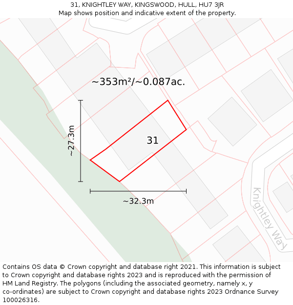 31, KNIGHTLEY WAY, KINGSWOOD, HULL, HU7 3JR: Plot and title map
