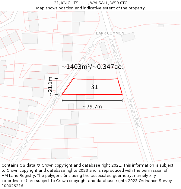 31, KNIGHTS HILL, WALSALL, WS9 0TG: Plot and title map
