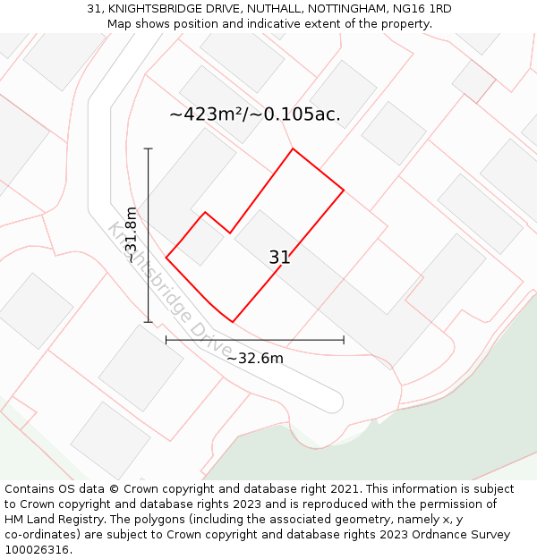 31, KNIGHTSBRIDGE DRIVE, NUTHALL, NOTTINGHAM, NG16 1RD: Plot and title map