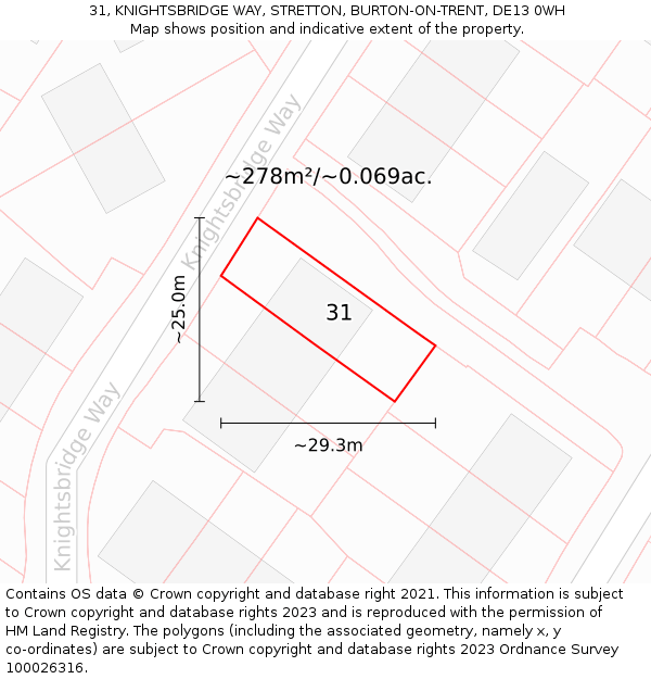 31, KNIGHTSBRIDGE WAY, STRETTON, BURTON-ON-TRENT, DE13 0WH: Plot and title map