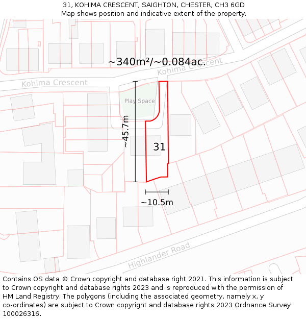 31, KOHIMA CRESCENT, SAIGHTON, CHESTER, CH3 6GD: Plot and title map