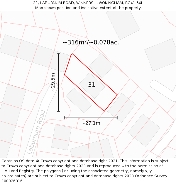 31, LABURNUM ROAD, WINNERSH, WOKINGHAM, RG41 5XL: Plot and title map