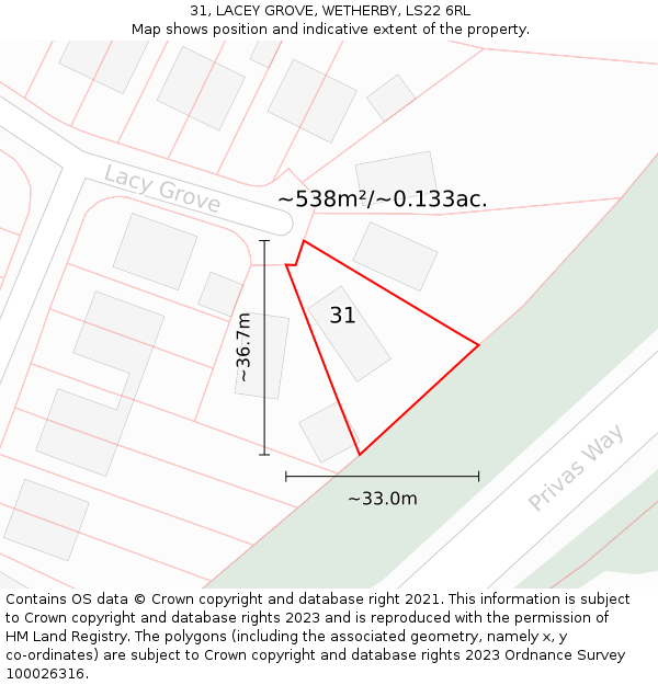 31, LACEY GROVE, WETHERBY, LS22 6RL: Plot and title map