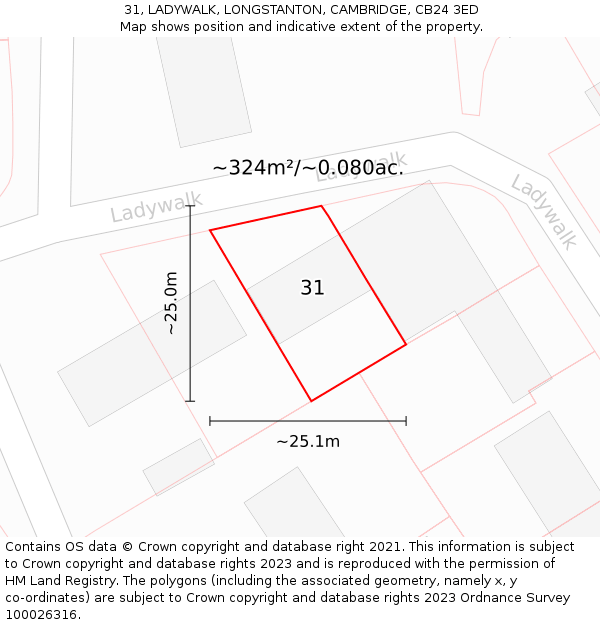 31, LADYWALK, LONGSTANTON, CAMBRIDGE, CB24 3ED: Plot and title map