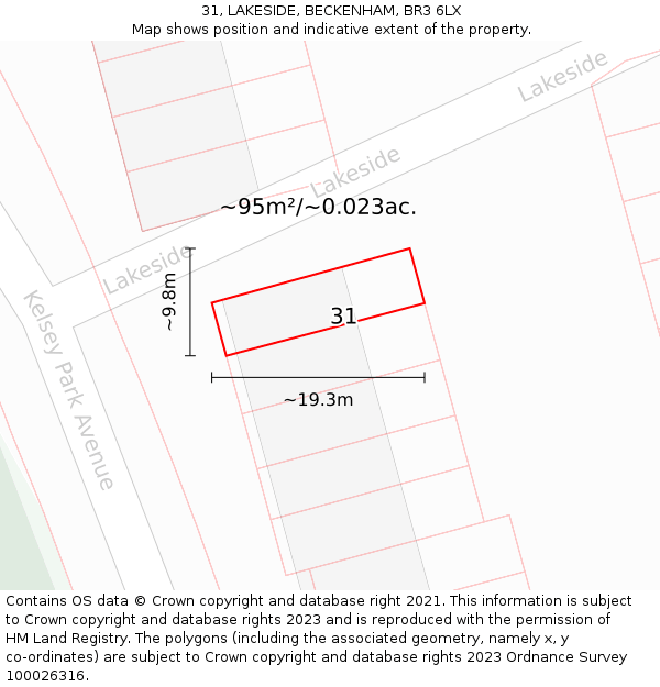 31, LAKESIDE, BECKENHAM, BR3 6LX: Plot and title map