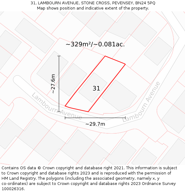 31, LAMBOURN AVENUE, STONE CROSS, PEVENSEY, BN24 5PQ: Plot and title map