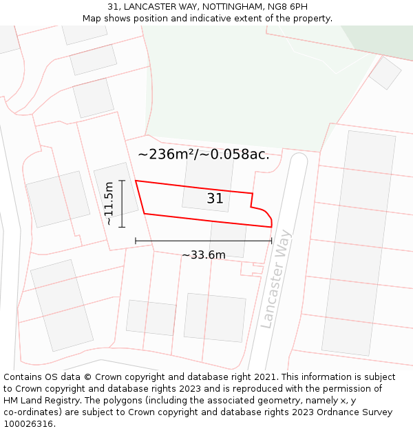 31, LANCASTER WAY, NOTTINGHAM, NG8 6PH: Plot and title map