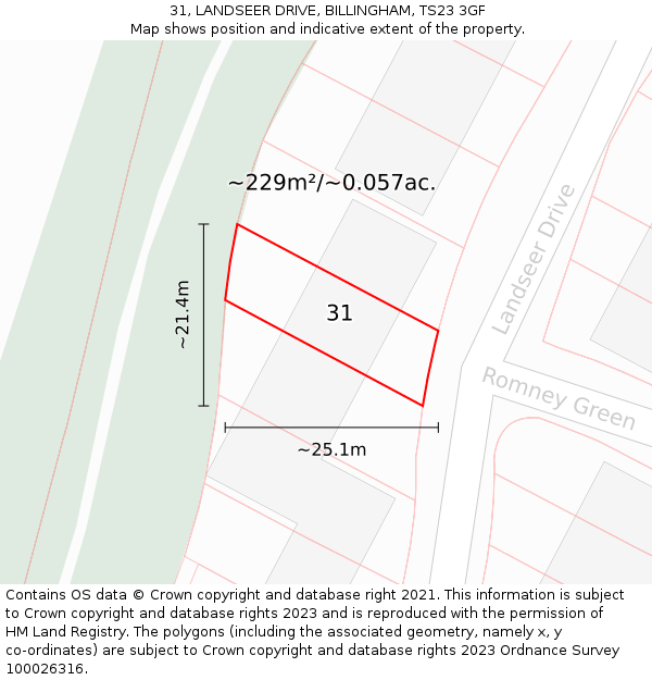 31, LANDSEER DRIVE, BILLINGHAM, TS23 3GF: Plot and title map