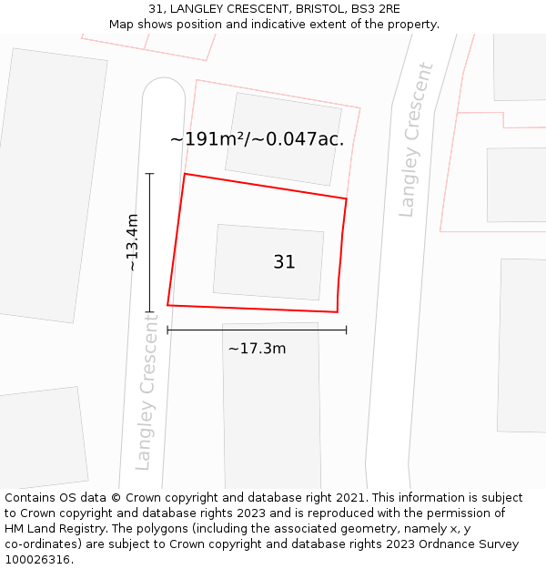 31, LANGLEY CRESCENT, BRISTOL, BS3 2RE: Plot and title map