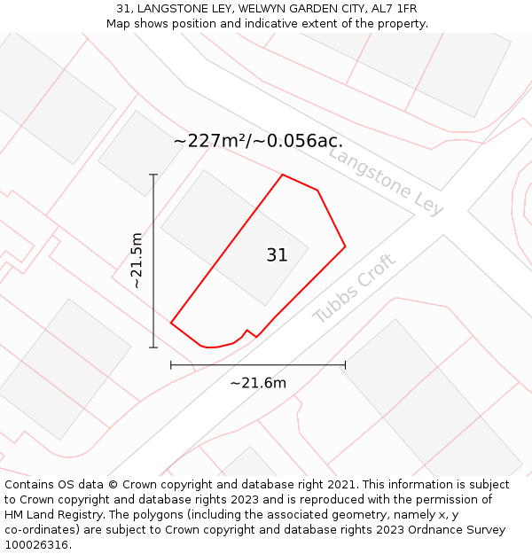 31, LANGSTONE LEY, WELWYN GARDEN CITY, AL7 1FR: Plot and title map