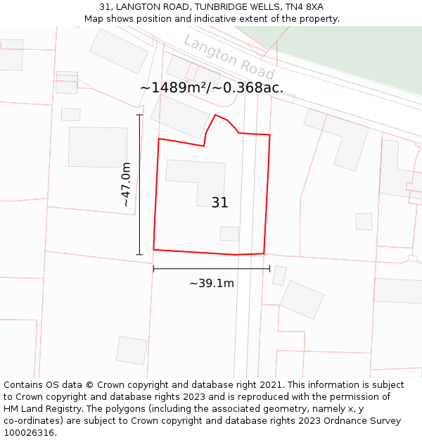 31, LANGTON ROAD, TUNBRIDGE WELLS, TN4 8XA: Plot and title map