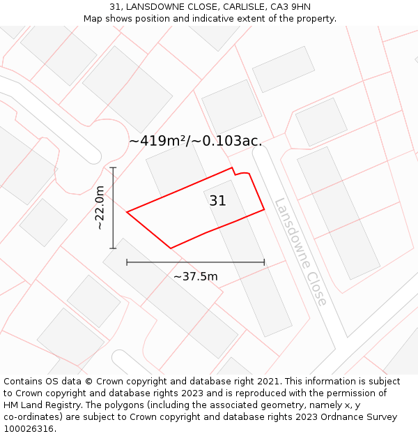31, LANSDOWNE CLOSE, CARLISLE, CA3 9HN: Plot and title map