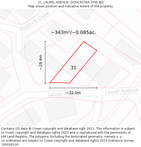 31, LAUREL AVENUE, DONCASTER, DN5 8JG: Plot and title map