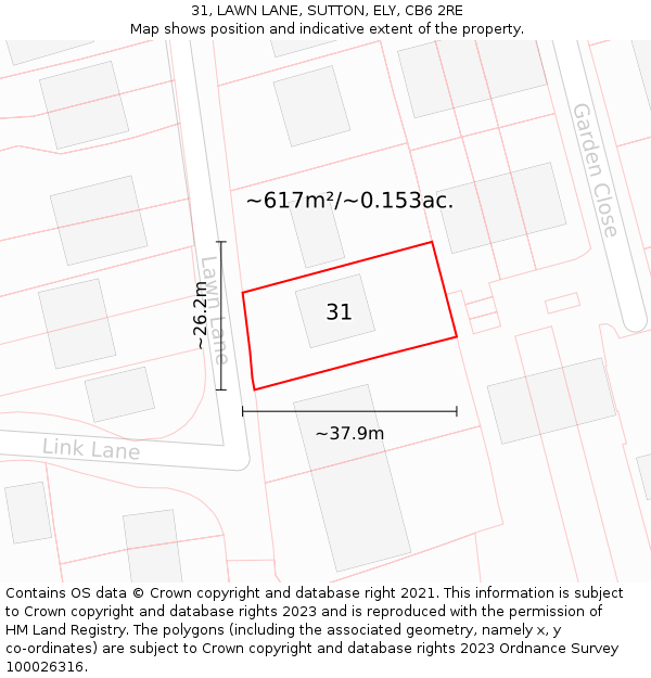 31, LAWN LANE, SUTTON, ELY, CB6 2RE: Plot and title map