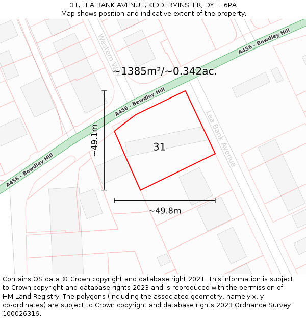31, LEA BANK AVENUE, KIDDERMINSTER, DY11 6PA: Plot and title map