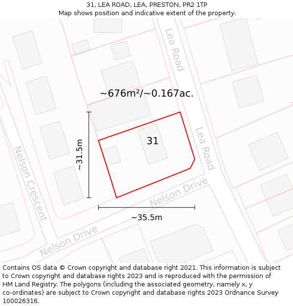 31, LEA ROAD, LEA, PRESTON, PR2 1TP: Plot and title map