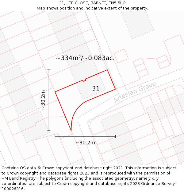 31, LEE CLOSE, BARNET, EN5 5HP: Plot and title map