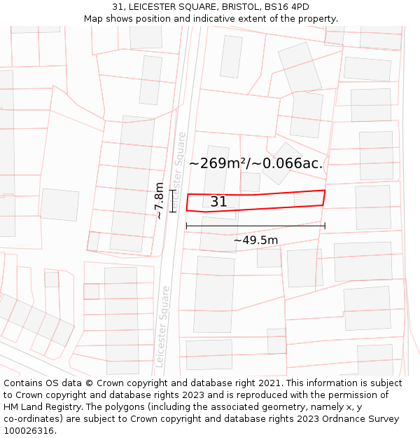 31, LEICESTER SQUARE, BRISTOL, BS16 4PD: Plot and title map
