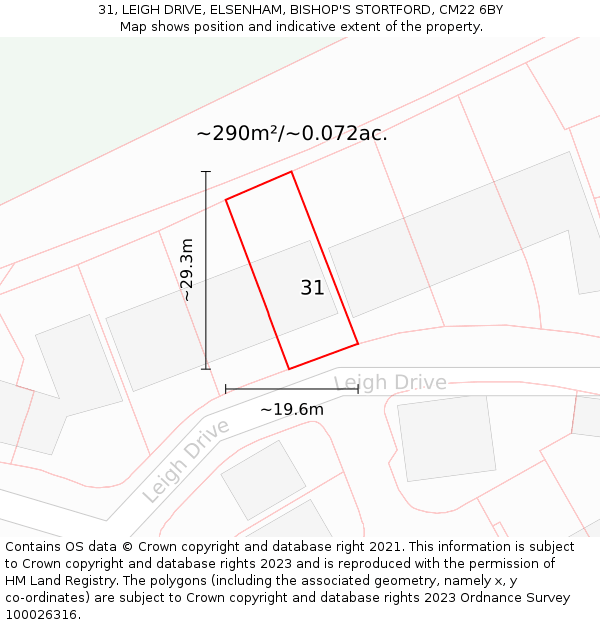 31, LEIGH DRIVE, ELSENHAM, BISHOP'S STORTFORD, CM22 6BY: Plot and title map