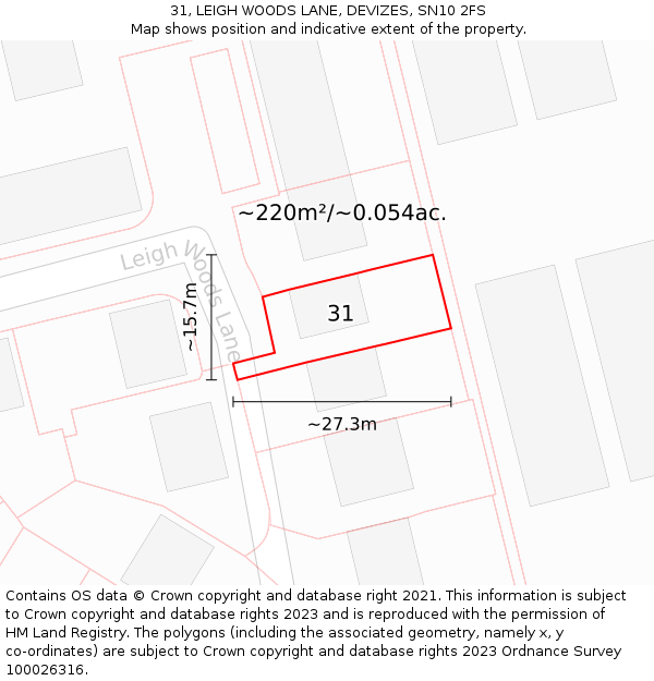31, LEIGH WOODS LANE, DEVIZES, SN10 2FS: Plot and title map