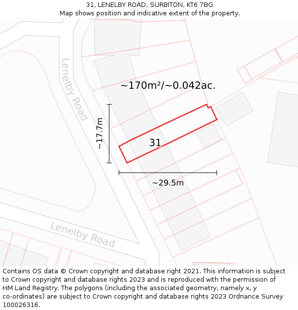 31, LENELBY ROAD, SURBITON, KT6 7BG: Plot and title map
