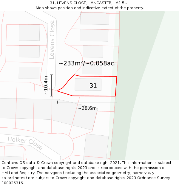 31, LEVENS CLOSE, LANCASTER, LA1 5UL: Plot and title map