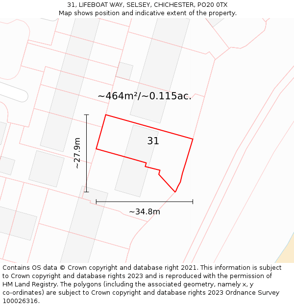 31, LIFEBOAT WAY, SELSEY, CHICHESTER, PO20 0TX: Plot and title map