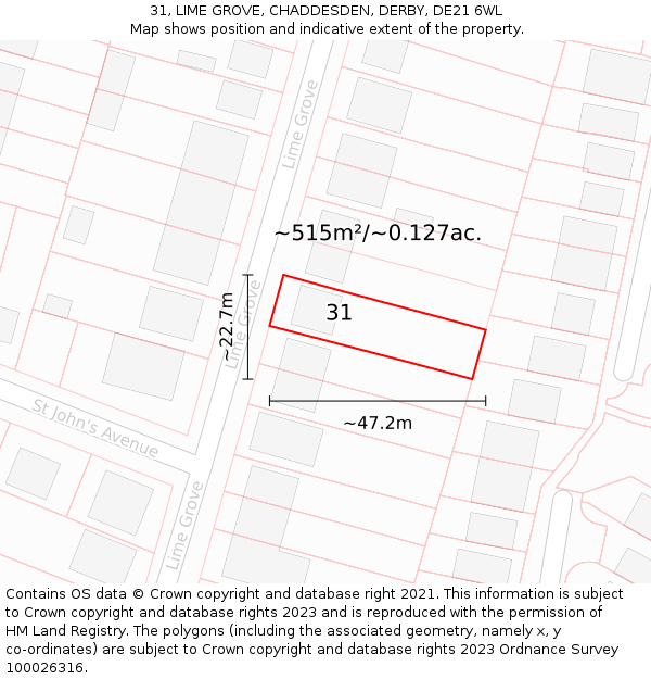 31, LIME GROVE, CHADDESDEN, DERBY, DE21 6WL: Plot and title map