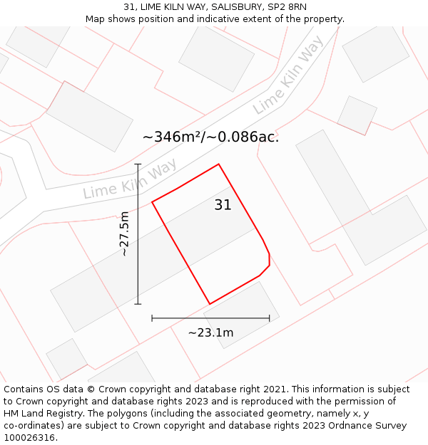 31, LIME KILN WAY, SALISBURY, SP2 8RN: Plot and title map