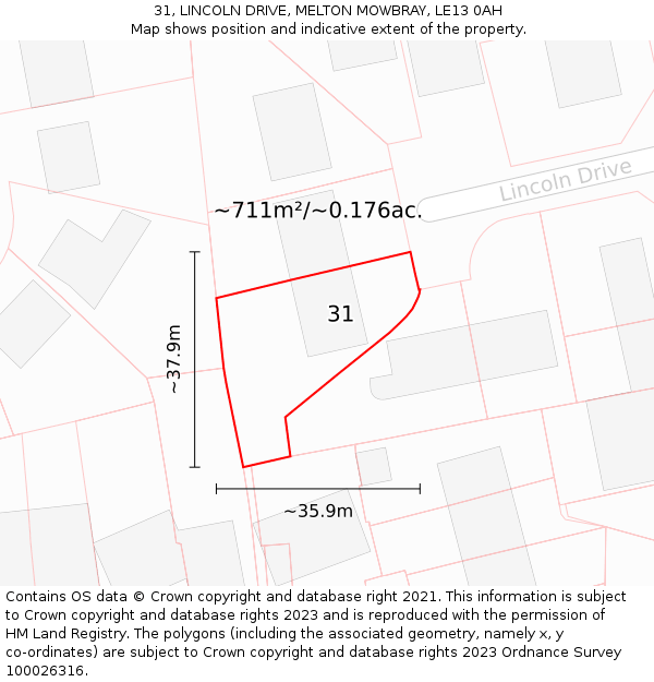 31, LINCOLN DRIVE, MELTON MOWBRAY, LE13 0AH: Plot and title map
