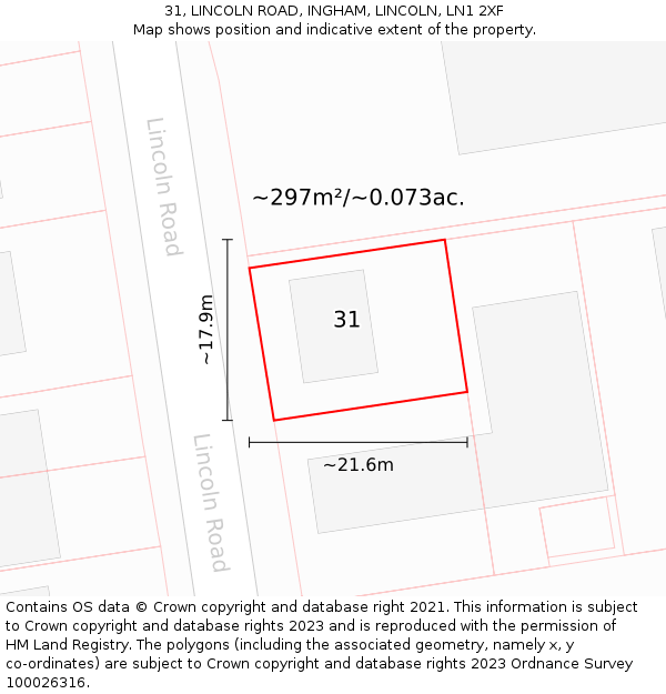 31, LINCOLN ROAD, INGHAM, LINCOLN, LN1 2XF: Plot and title map