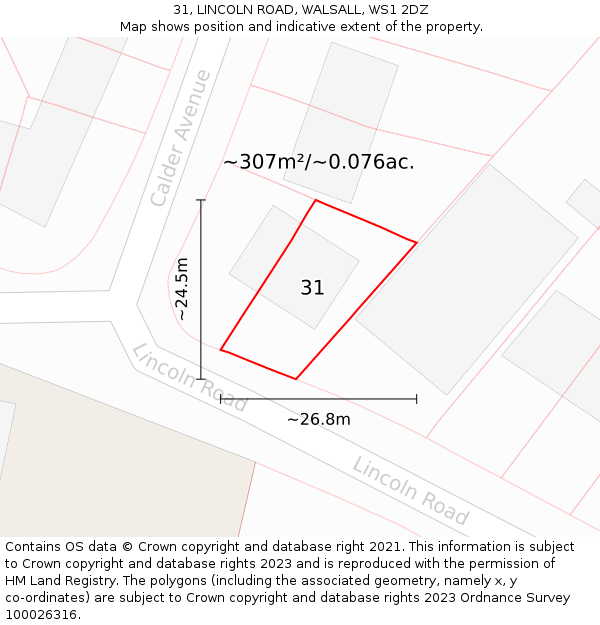 31, LINCOLN ROAD, WALSALL, WS1 2DZ: Plot and title map