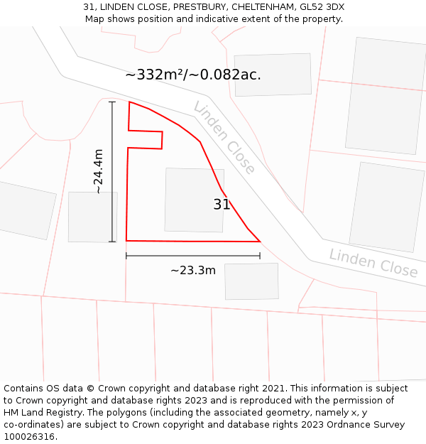 31, LINDEN CLOSE, PRESTBURY, CHELTENHAM, GL52 3DX: Plot and title map
