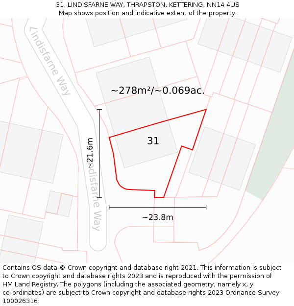 31, LINDISFARNE WAY, THRAPSTON, KETTERING, NN14 4US: Plot and title map