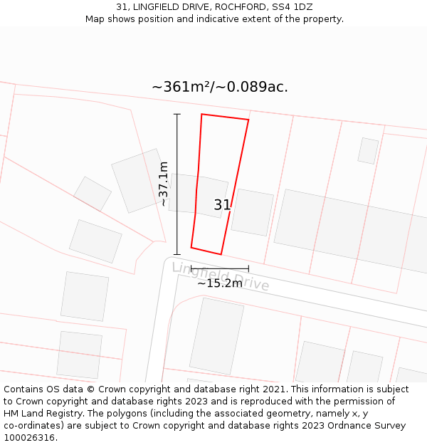 31, LINGFIELD DRIVE, ROCHFORD, SS4 1DZ: Plot and title map
