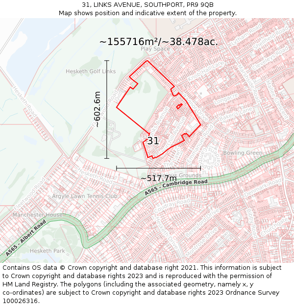 31, LINKS AVENUE, SOUTHPORT, PR9 9QB: Plot and title map