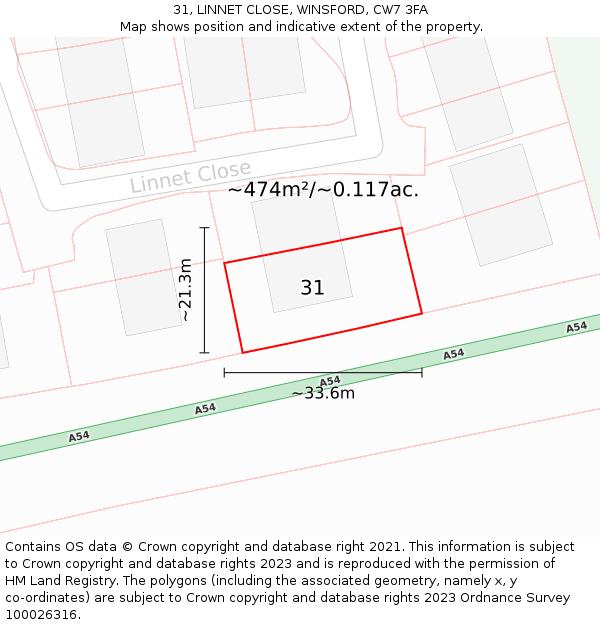 31, LINNET CLOSE, WINSFORD, CW7 3FA: Plot and title map