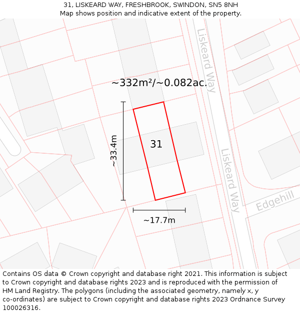 31, LISKEARD WAY, FRESHBROOK, SWINDON, SN5 8NH: Plot and title map