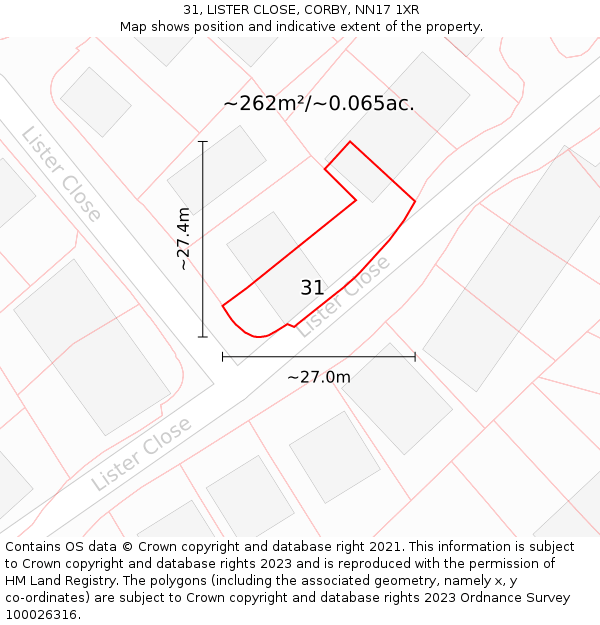 31, LISTER CLOSE, CORBY, NN17 1XR: Plot and title map