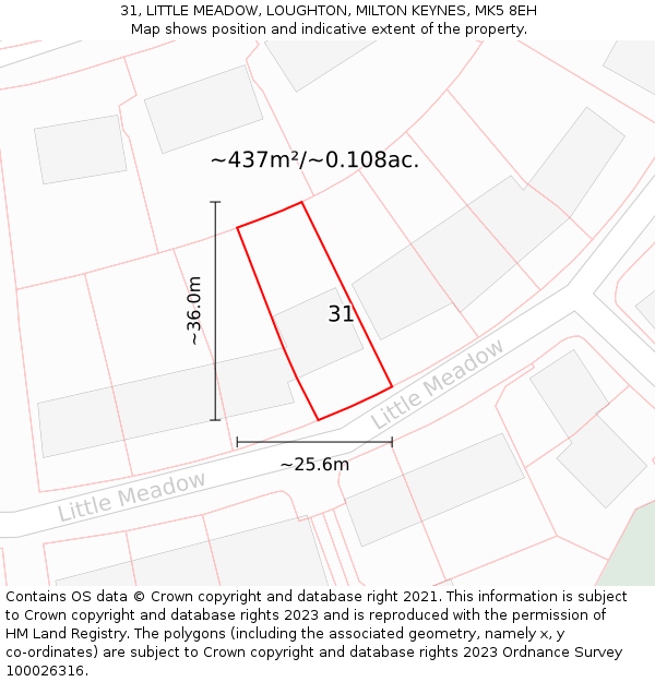 31, LITTLE MEADOW, LOUGHTON, MILTON KEYNES, MK5 8EH: Plot and title map