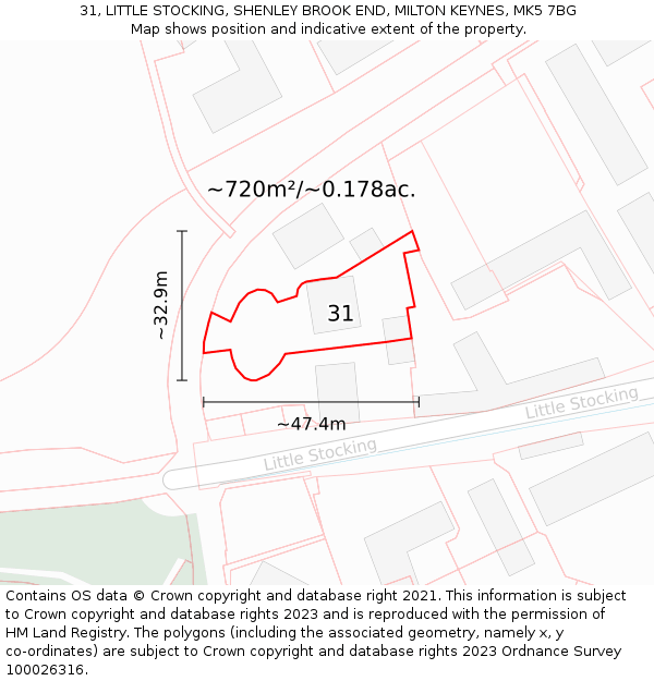 31, LITTLE STOCKING, SHENLEY BROOK END, MILTON KEYNES, MK5 7BG: Plot and title map