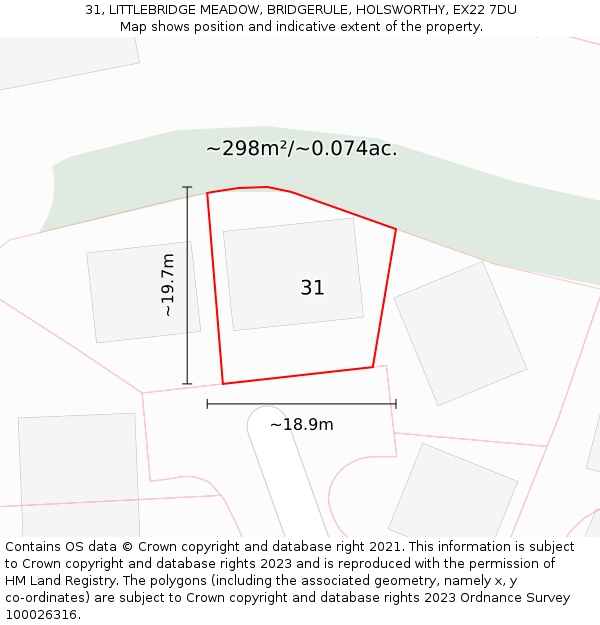31, LITTLEBRIDGE MEADOW, BRIDGERULE, HOLSWORTHY, EX22 7DU: Plot and title map