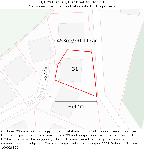 31, LLYS LLANFAIR, LLANDOVERY, SA20 0HU: Plot and title map