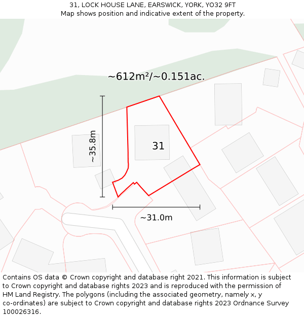 31, LOCK HOUSE LANE, EARSWICK, YORK, YO32 9FT: Plot and title map